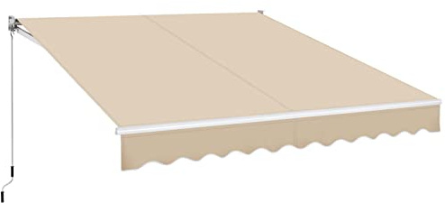 Yaheetech 10 × 8 Ft Patio Awning, Retractable Sun Shade Awning with Manual Crank Handle, Manual Aluminum Deck Awning for Patio/Balcony/Yard, 280g/m² Polyester, Beige