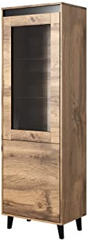 Mirjan24 Standvitrine Kaspro, Vitrine mit Fächern und 2 Türen, Vitrinenschrank, Wohnzimmer Schrank, Hochschrank, Mehrzweckschrank (Wotan/Anthrazit)
