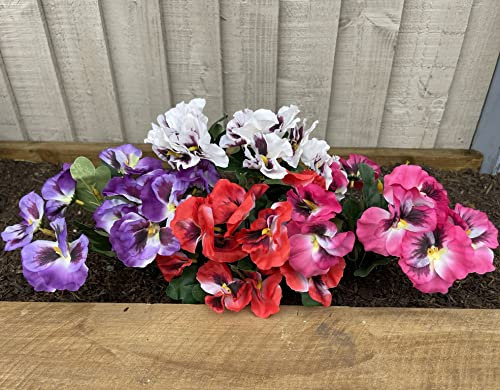 Garden 365 Artificial ​Pansy Flowers - Fake Plants for Outdoor ​or​ Indoor Use - Faux Flower Decorations ​with Fade Resistant Colour (Mix)