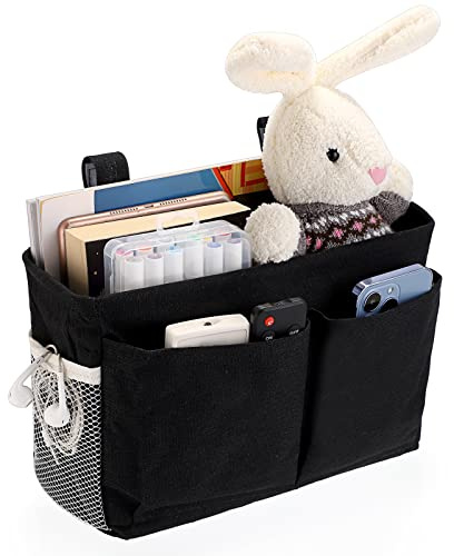 IGNPION Canvas Bettkasten Betttaschen Körbe Hängend Verstellbares Band Schlafsaal Bett Organizer Caddy Mehrzweck-Hängetasche (Schwarz)