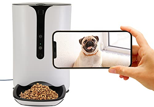 Lentek Smart Automatic Cat Feeder with 720p HD Video 2-Way Audio Automatic Pet Feeder Wet Food Dispenser Schedule Mealtimes Portion Control with timer Barking Alerts with Free App for Smartphones
