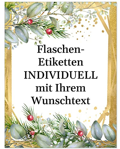 8 Flaschenetiketten selbstklebend mit Text personalisiert - Weihnachten Etikett Modern Eukalyptus - weihnachtliche Flaschen Aufkleber