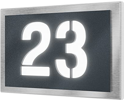 Graviers Design beleuchtete Hausnummer aus V2A Edelstahl 160x110mm - Anthrazit RAL 7016 - Wetterfest Rostfrei Individuell anpassbar nach eigener Nummer - Made in Germany