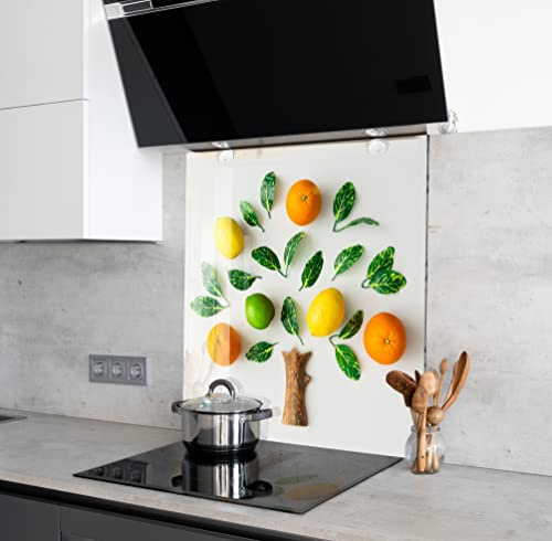 Myphotostation Spritzschutz aus gehärtetem Glas, Zitrusfrüchte, Zitrone, 59,9 x 30,5 cm, Obstbaum, Spritzschutz für Küche, Dekor, Badezimmer, Wandschutz, Backofen, Spritzschutz
