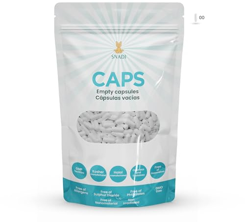 Gélules vides en gélatine - Taille 00 - 1000 pièces Gélules blanche emballées dans des sachets 100% biodégradables.
