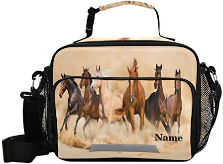 Lonchera personalizada de caballo, bolsa de almuerzo personalizada con correa de hombro ajustable, bolsa de picnic personalizada para la escuela, adolescentes, aperitivos, bolsa térmica aislada