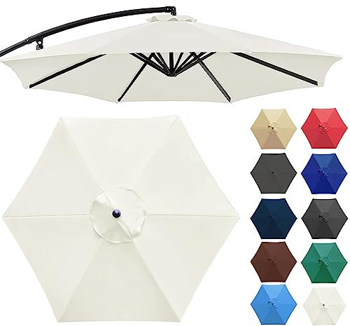 Plerile Ersatzdach Für Ampelschirm 3.0m - 6 Rippen/8 Rippen, Sonnenschirm Überdachung Ersatztuch Für Terrasse Schwimmbad Garten Schirm, 95% UV-Schutz Und Lichtbeständig(Farbe:Weiß,Größe:300cm 6-Ribs)