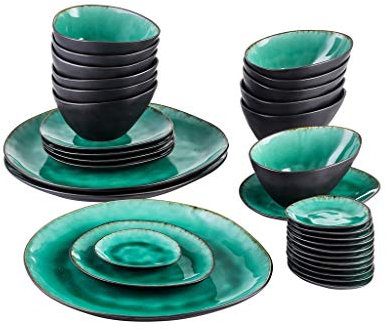 Servizio da tavola in ceramica vintage da 33 pezzi con 12 piatti da immersione e scodella, 3 piatti da dessert, 6 piatti da dessert
