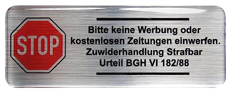 BIKE-label Briefkastenschild Aufkleber 3D Alu 80 x 30 mm Keine Werbung X402001VE