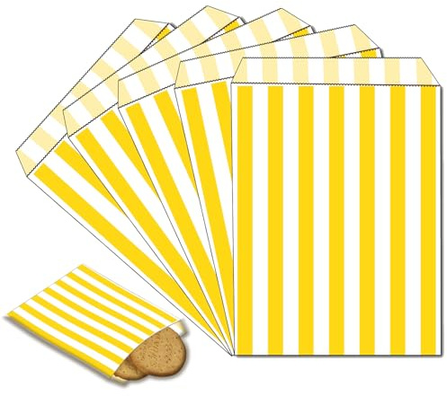 100 Stück Naschitüten Candy Bar Gelb Papiertüten Klein Kraft Butterbrottüten Bunt 13x18cm Mini Geschenktüten Papiertüten Bunte Tüten Candybar brotpapiertüten für Halloween,Weihnachten,Hochzeiten