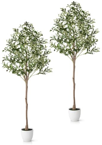PASCH® 2 x Künstlicher Olivenbaum (180cm) - Stilvoll & Naturgetreu | Künstliche Pflanzen groß | Kunstpflanzen groß: Olive Tree | Olivenbaum künstlich groß für EIN mediterranes Ambiente