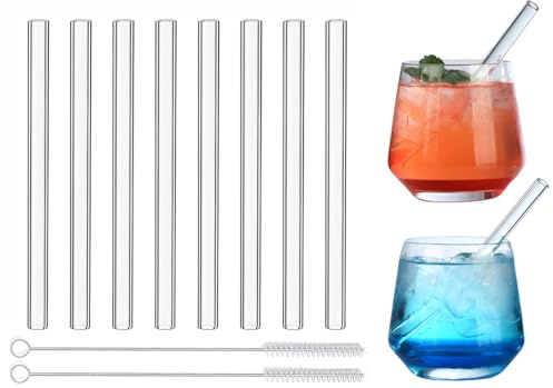 VITEVER Wiederverwendbar Glasstrohhalme, 6 in x 10 mm Kurze gerade Klarglas-Cocktailstrohhalme für Whiskey, Kaffee, Soda, Wasser, Packung mit 8 mit Bürste