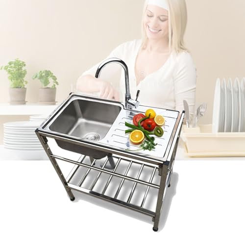 Spüle Küchenspüle mit Unterschrank Camping Waschbecken Spülbecken Edelstahl mit Arbeitsplatte Spültisch mit 360 ° drehbare Wasserhahn Ablauf-Set Für Garden Restaurant Waschküche ( Color : Hot and cold