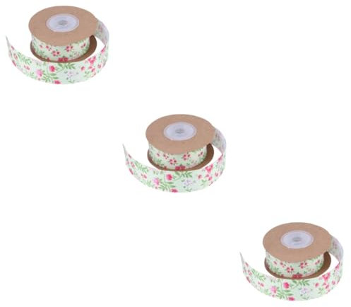 NUOBESTY 3rollen Yards Grünes Baumwoll-grosgrain-band Mit Blumenmuster Für Haarbänder Bastelprojekte Dekoration Und Geschenkverpackungen