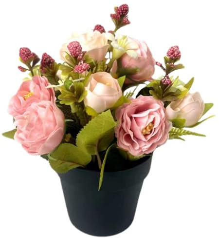 Fleurs artificielles pour Graves Fleurs funéraires décorations de tombes 6 x7 pouces roses artificielles fleurs de tombes dans des pots Fleurs de cimetière en soie pour le cimetière Funérailles commé