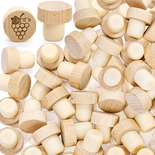 Eorbow 60 Pieces T-Shaped Wine Corks, Reusable Cork Plugs, Wooden and Rubber Wine Stoppers, Sealing Bottle Stoppers for Wine, Beer, DIY Craft