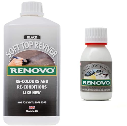 Renovo International Soft Top Reviver, Black, 1 Litre & RWP1112 International Plastic Window Polish, 100 ml, Neutral, 100ml