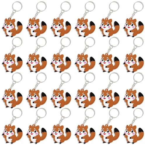CiciBear 24 Stück Schlüsselanhänger Partygeschenke für Eichhörnchen Woodland Party, Dschungel Goodie Bag Stuffer, Kindergeburtstag, Karneval Belohnungen