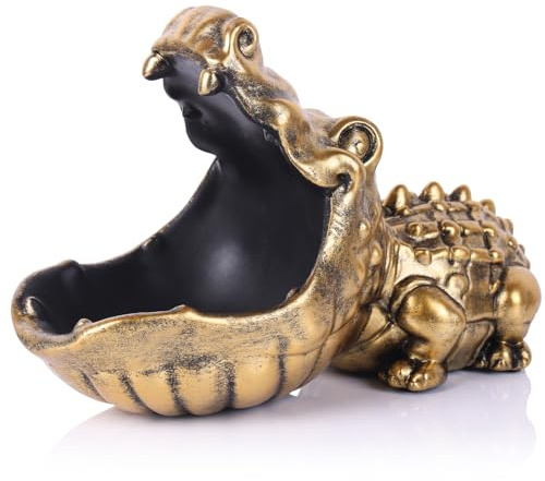 oliruim Alligator-Statue, Schlüsselschale, lustige Tierstatue, Süßigkeitenschale für den Eingangsbereich, dekorative Schüssel, Büro-Süßigkeitenschale, Zuhause, Wohnzimmer (Gold)