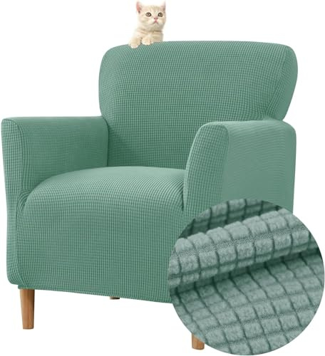 FZKun Stretch Sesselbezug Sesselhusse Elastische Jacquard Sofaüberzug Clubsessel Sessel Bezug, Weicher Sesselschoner mit Armlehne Sitzbezug Für Sessel Mit Armlehne Hussen Für Sessel (Grün)
