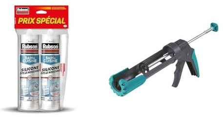 Rubson Mastic Bain & Cuisine Pure Silicone Anti-Moisissures Blanc, mastic sanitaire & wolfcraft 4352000 - Pistolet à Cartouche Mécanique MG 200 ERGO - Cartouches de 310 ml - Pression de 130 kg