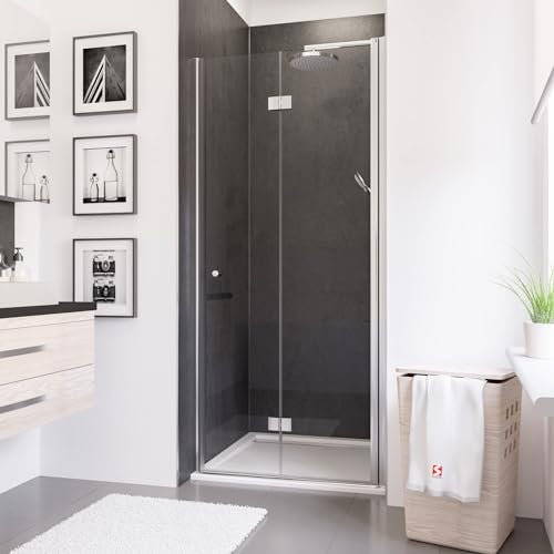 Schulte porte de douche pivotante-pliante 90 x 192 cm en niche, profilé aspect chromé, verre de sécurité 5 mm transparent anticalcaire, plage de réglage 88.3-90.9 cm, largeur d'accès 80 cm