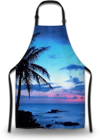 Olikked Küchenschürzen für Herren, Hawaii, Strand, blauer Sonnenuntergang, Schürze für Damen, zum Kochen, Restaurant, Grillen, Malen, Basteln, Gartenarbeit, 68,6 cm (B) x 78,7 cm (H), wasserdichte