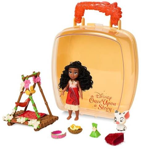 Disney Store Oficial Set de Juego con Minimuñeca de Vaiana, Disney's Once Upon a Story, 8 Piezas, Incluye Collar Corazón de Te Fiti, Cerdito Pua, balsa y Accesorios, para +3 años