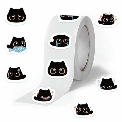 TVIVID 500pcs Black Coal Ball Cats Stickers For Kids Toys Cartoon Cute Decals For School Reward Students Teachers Laptop Sticker Labels