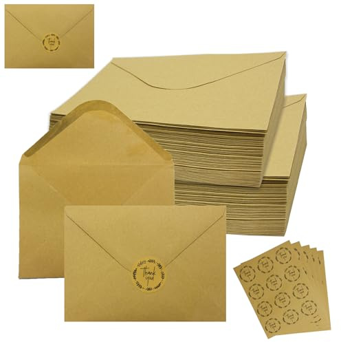 50 Stück Briefumschläge Kraftpapier, Braun Briefumschläge ohne Fenster | DIN B6, Vintage Kraft Umschläge, Nassklebung Kuvert Spitzklappe Umschläge für Hochzeit Grußkarten Geschenkkarten