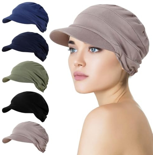 Soft Cancer Headwear with Brim Visor Chemo Newsboy Caps Turbans Hat Slouchy Beanie Cap for Patients Hair Loss
