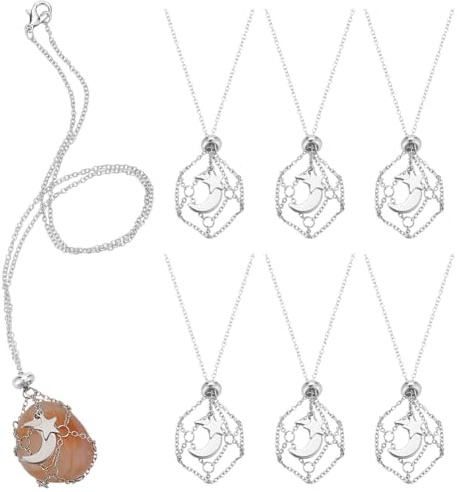 PH PandaHall 3 Tailles 6pcs Porte Collier Cristal Support de Pierre Vide Cage à Pierres Précieuses Pendentif en Maille pour Bijoux Femmes, Platine