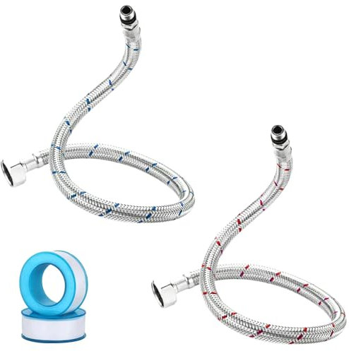 Aweisile 2x Tubo Flessibile per Rubinetto da Bagno, Acciaio Inossidabile, 80 cm, Argento