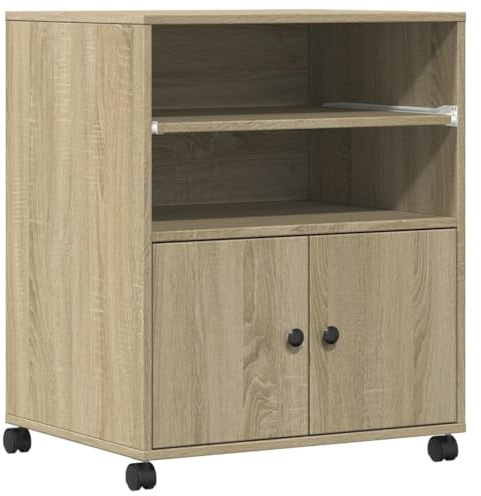 Annlera Druckerständer Druckertisch Aktenregal Druckerregal mit Rollen Regal für Drucker Bücherregal Lagerregal Stauregal Büromöbel Multifunktionaler Organizer Sonoma-Eiche 60x48x74 cm