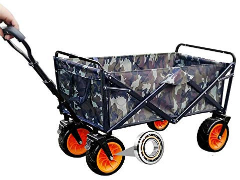 Chariot pliable robuste avec grandes roues - Cadre en acier pliable - Capacité de 110 kg - Idéal pour le shopping, le jardinage et plus encore
