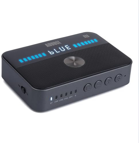 August MR285 Trasmettitore e Ricevitore Bluetooth per AUX, RCA, Ottico, Coassiale e USB - Audio NFC Adattatore Bluetooth per TV,Cuffie - Batteria Ricaricabile, Audio Duale e Multipoint, Bypass Cablato