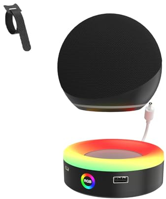 Stand Holder for ech0 Dot 4th/5th Generation, 4-Mode Music Sync RGB Light touch Control, Base Bracket for Dot 4/5 with Light Guide, Non-Slip dot Speaker Accessories,Versatile Charging Stand (Black)