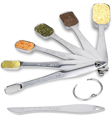 bssmmai messlöffel, 7 Stück Messlöffel Set, Measuring Spoons Stainless Steel mit Nivellierer, Messlöffel Edelstahl Gramm, Portionierlöffel Klein 18/8 Edelstahl, Dosierlöffel