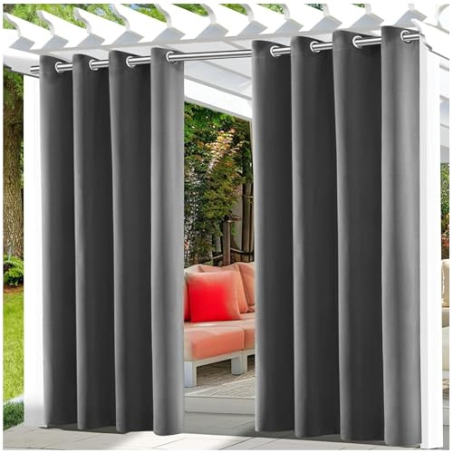 X2 Outdoor-Vorhänge für Terrasse, wasserdicht, grau, Außenvorhänge für Pergolen, Veranden und Terrassen – elegantes und robustes Design zum Schutz Ihres Außenbereichs (2)