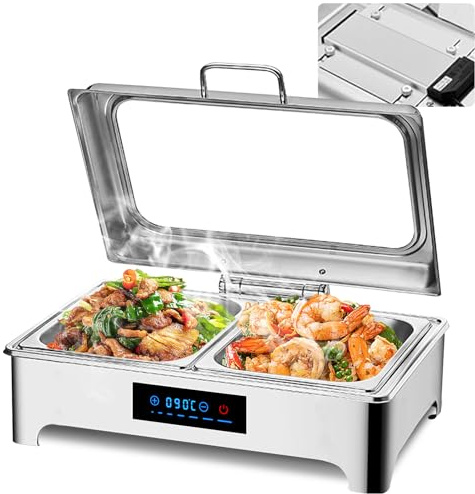 YAOYAOO Speisewärmer Buffetwärmer Elektrisch, Commercial Chafing Dish Elektrisch mit LED-Anzeige, Abnehmbare Heizplatte, Temperaturbereich: 35°-90°C, 9L, 400W/220V, Edelstahl (1/3)