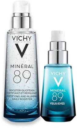 Vichy Minéral 89 Booster Serum 75 ml + Minéral 89 Augengel 15 ml | Duo Routine Hydratation Gesicht & Augenkontur