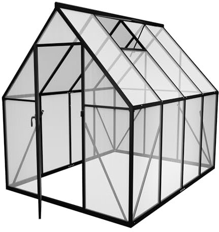 Hengmei Växthus aluminium med fundament 280 x 180 x 195 cm, växthus, trädgård, drivbänk, trädgårdsväxthus för utomhusbruk, växthussats med tunnel, dörr för trädgård, växtodling (6 x 10 fot)