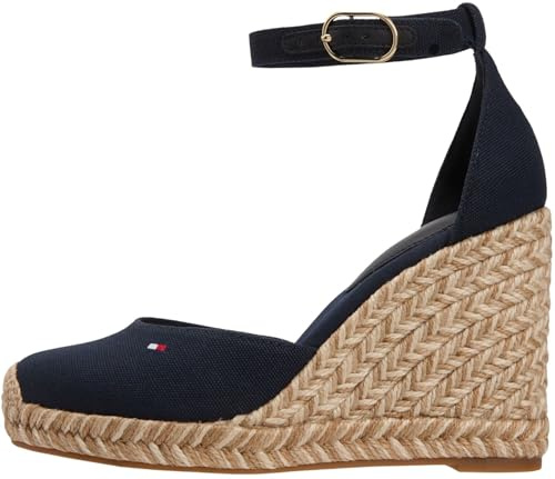 Tommy Hilfiger Donna Jeans Sandali Wedge High Closed Toe con Tacco a Zeppa, Blu (Space Blue), 37