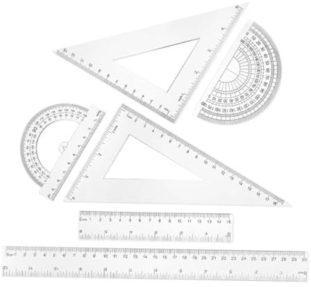 HONMEET Set di Strumenti Geometria 6 Pezzi Righello, Goniometro e Triangolo in Ps, Design Portatile e Funzionale per Scuola e Ufficio