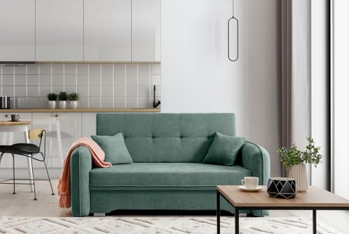 Krudox LAI 3 Sitzer Ausziehbar Sofa 155x75x105 cm - Schlafsofa mit Bettkasten - Couch mit Stauraum und 2 Kissen - Sofa mit Schlaffunktion - Ausklappbar Schlafsofa - Stoff Poco 100