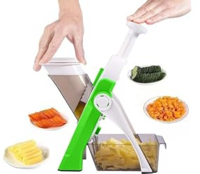 Affettaverdure Manuale Mandolina per Verdure Multifunzione, Grattugia da Cucina in Acciaio Inox, 41 x 21 x 11 cm, Bianco e Verde