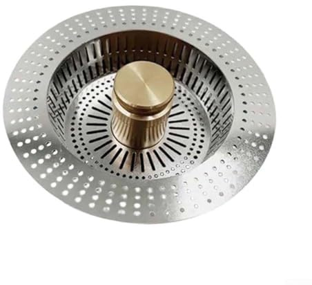 Colador de drenaje para fregadero de cocina, filtro de malla fina de acero inoxidable con parte superior dorada, diseño de área grande, tapón de obstrucción para lavado de platos (dorado)