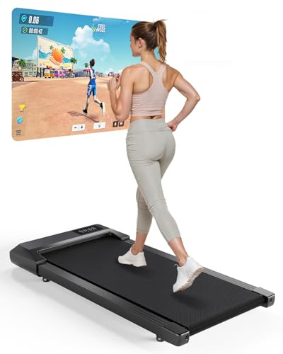 Walking Pad mit Steigung 6% Geeignet für High-Tech-Geräte, Laufband Schreibtisch 6 km/h mit APP-Steuerung, Laufband für Zuhause 136 KG mit Professionelle Trainingskurse & Multi-Runner-Rennen