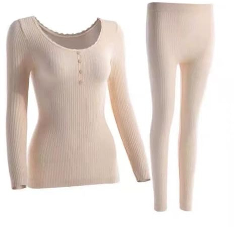 OMEIU Store Women Thermal Underwear Set, Thermal Lace lined Long Johns for Ladies, Winter Warm Base Layer Tops & Leggings for Daily Wear and Skiing (Nude, One Size)