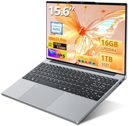 Txxren Laptop 15.6 inch with Office 365, Notebook 16GB RAM 1TB SSD Celeron N95, Notebook 1920 * 1080 FHD WiFi5, Win 11 Pro Laptop with Touch ID Backlit Keyboard Laptops Computer